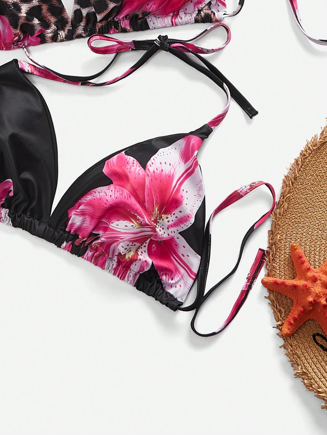 Slaydiva 1pc Plus Size Women Flower Print Halter Bikini Top, 2pcs Set For Summer Beach Vacation