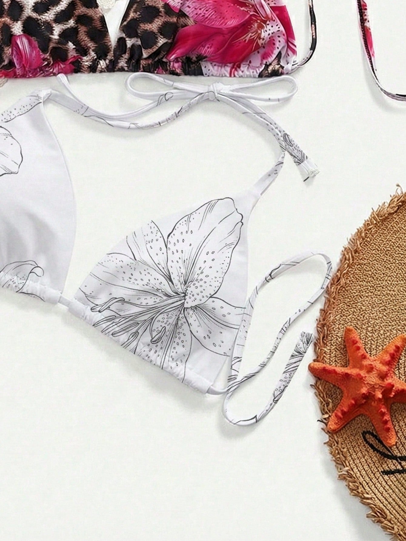 Slaydiva 1pc Plus Size Women Flower Print Halter Bikini Top, 2pcs Set For Summer Beach Vacation