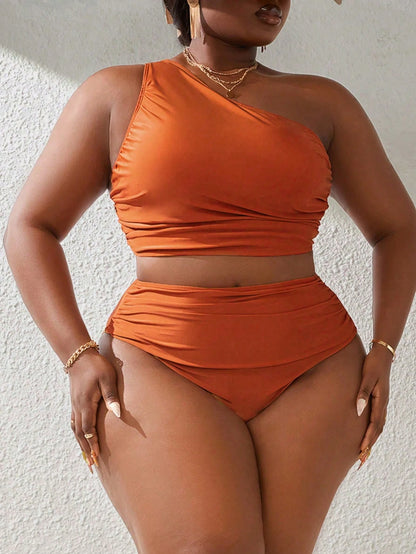 Slaydiva 2026 New Hot Pink Asymmetric Wrap Design Plus Size Tankini Set Holiday Beach Party Holiday Summer Sexy Beach Party Holiday