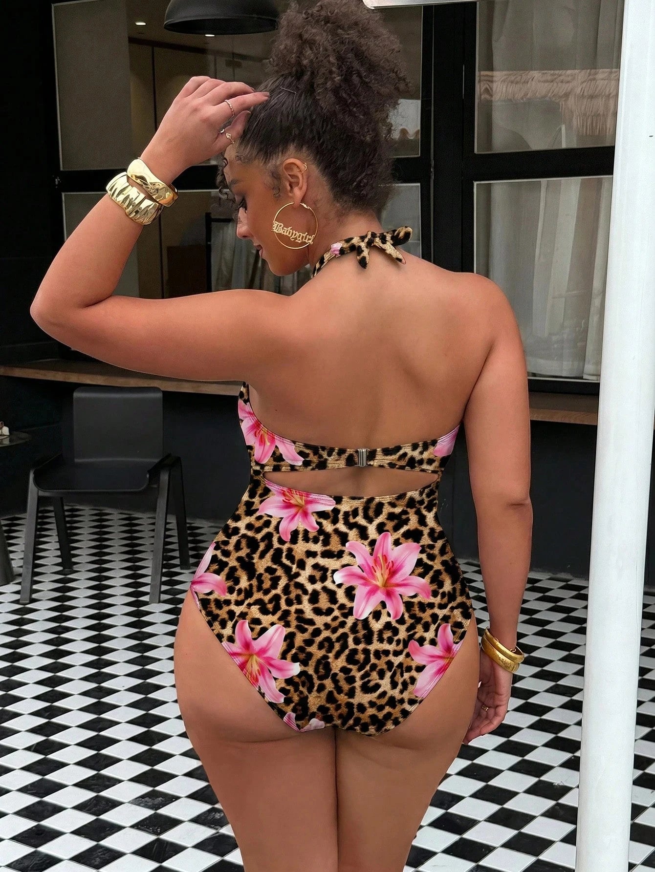 Slaydiva 2026 New Plus Size Women's Summer Beach Vacation Sexy One-Piece Swimsuit, Sexy Leopard Print Hollow Out Ruched Slimming One-Piece Swimsuit