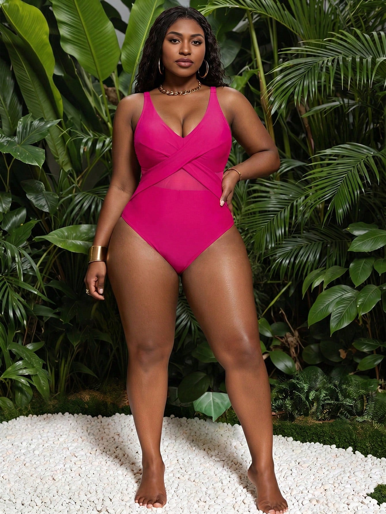 Slaydiva 2026 New Summer Vacation Front Cross Support Mesh Patchwork Plus Size One-Piece Swimsuit