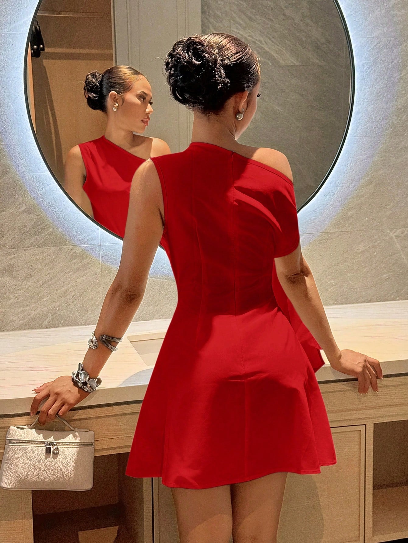 Slaydiva 2026 Red Summer Elegant Party Women One-Shoulder Tie-Waist A-Line Mini Dress,Commuting Vacation Fitted Wedding Guest Attire Beach Casual Brunch Wear