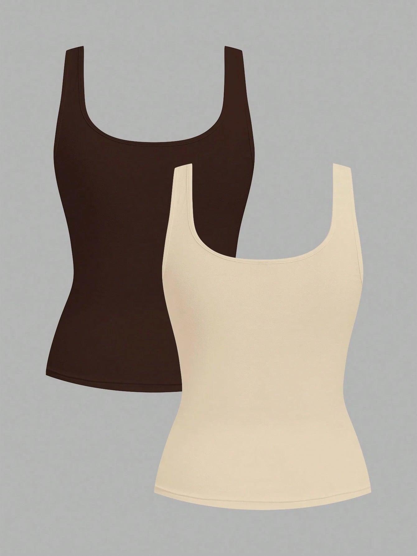 Slaydiva 2pcs Women Casual Loose Scoop Neck Sleeveless Tank Top Set, Dark Brown & Light Apricot, Versatile For Daily Wear Beach
