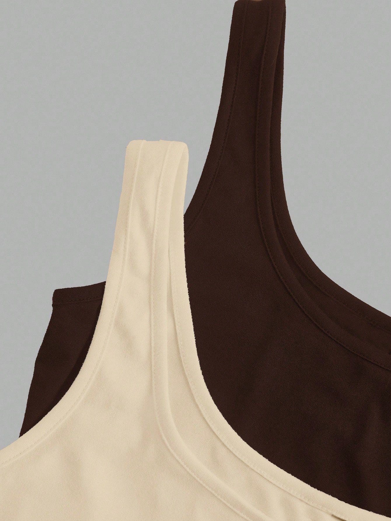 Slaydiva 2pcs Women Casual Loose Scoop Neck Sleeveless Tank Top Set, Dark Brown & Light Apricot, Versatile For Daily Wear Beach