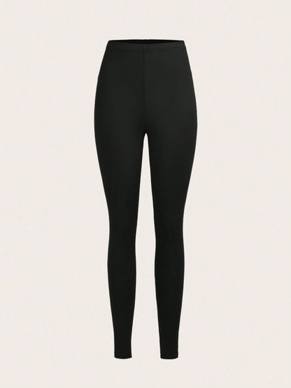 Slaydiva 3pcs Black Casual Solid Color Knit Leggings, Skinny Fit, Long Style, Spring/Summer
