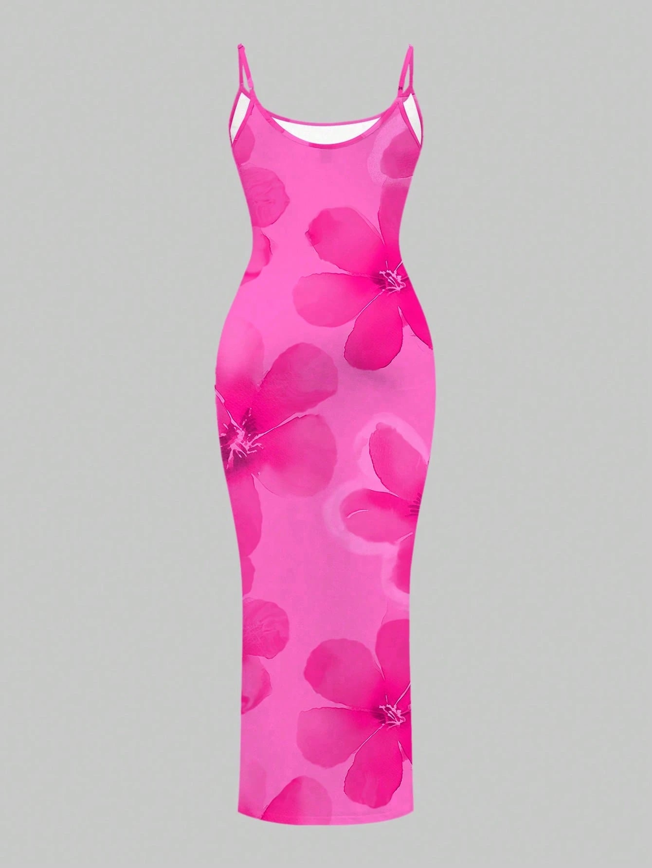 Slaydiva Casual Floral Print Camisole Bodycon Long Dress For Women, Summer Yellow Suitable Chic