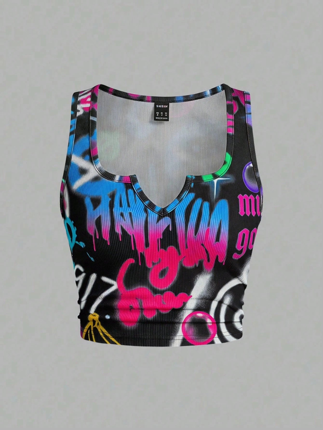 Slaydiva Casual Graffiti Print Plus Size Tank Top, Suitable For Summer Party