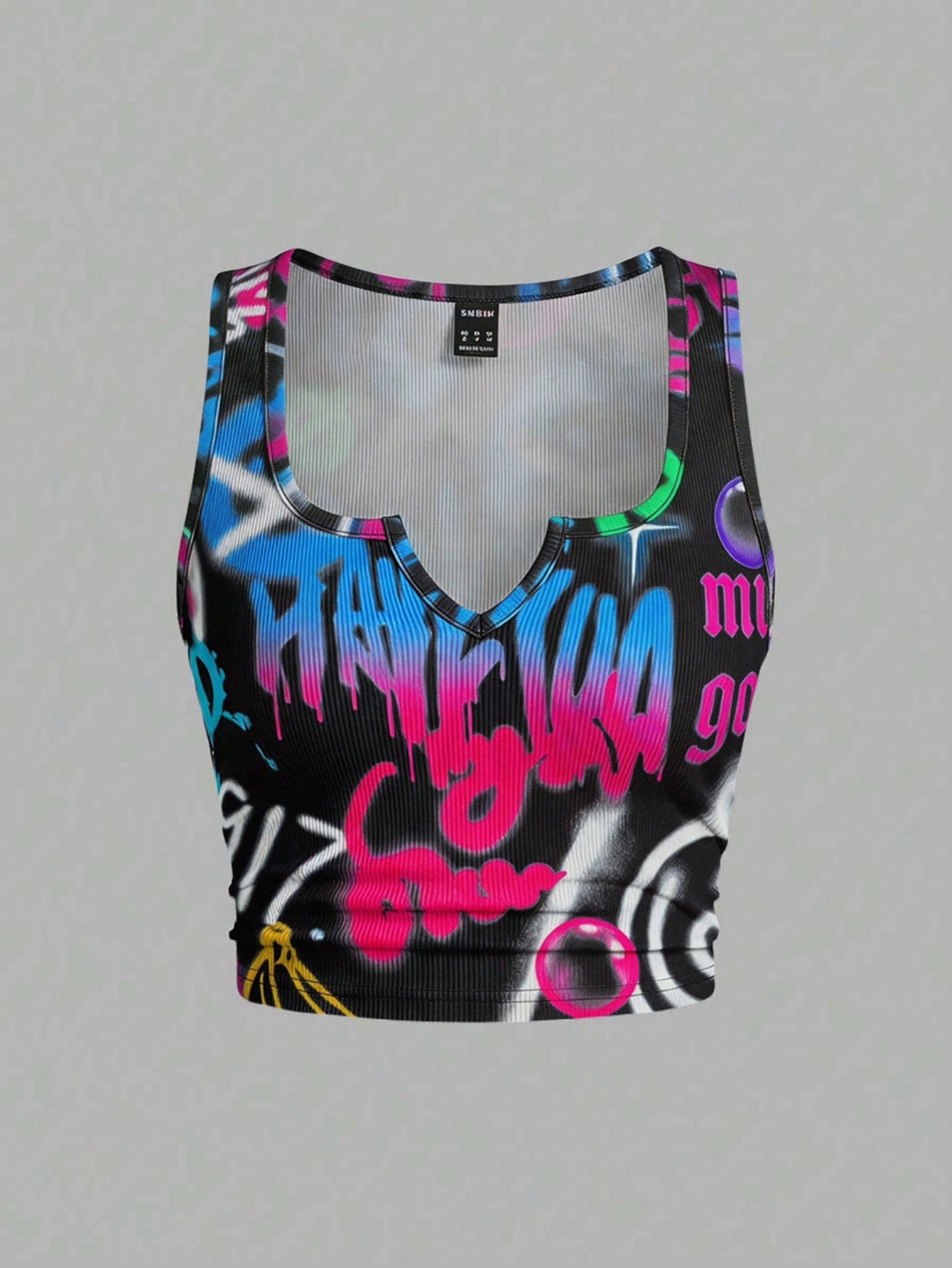 Slaydiva Casual Graffiti Print Plus Size Tank Top, Suitable For Summer Party