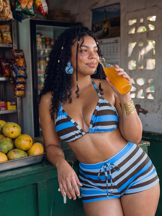 Slaydiva Plus Size Striped Swimsuit Set For Vacation And Beach