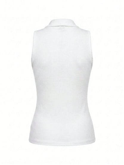 Slaydiva Spring/Summer Casual Solid White Slim Fit V-Neck Long Sleeve/Sleeveless Women Tank Top. Suitable For Valentine's Day, Wedding Season, Vacation, Beach