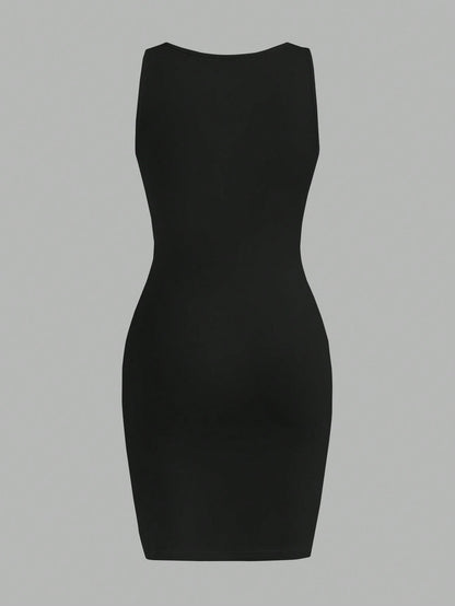 Slaydiva Women's Casual Sexy Simple Milano Print Sleeveless Thickly Strapped Bodycon Dress Suitable For Going Out Club Night Chic Dress Black And White Summer