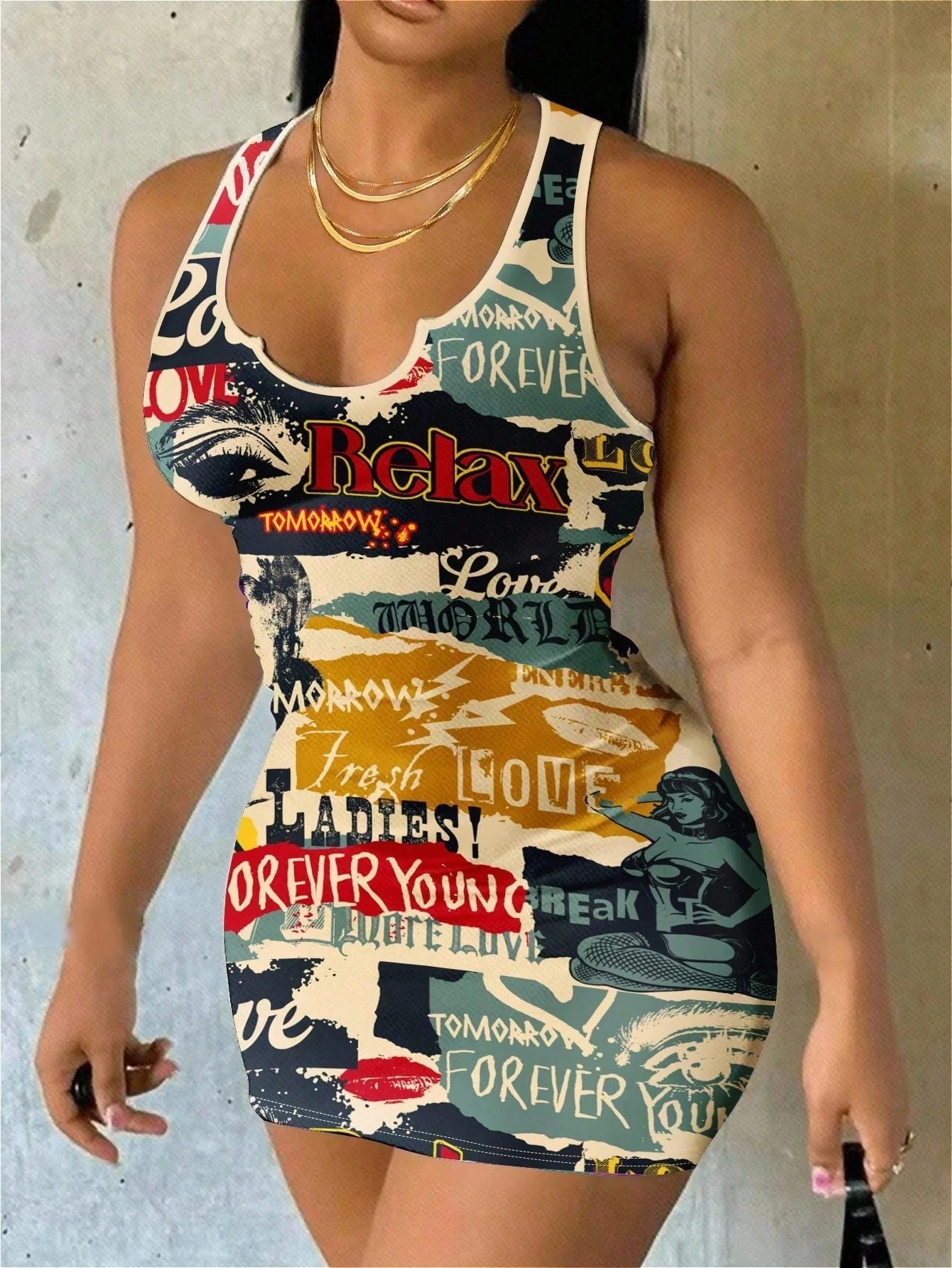 Slaydiva Women's Casual Sexy Simple Milano Print Sleeveless Thickly Strapped Bodycon Dress Suitable For Going Out Club Night Chic Dress Black And White Summer