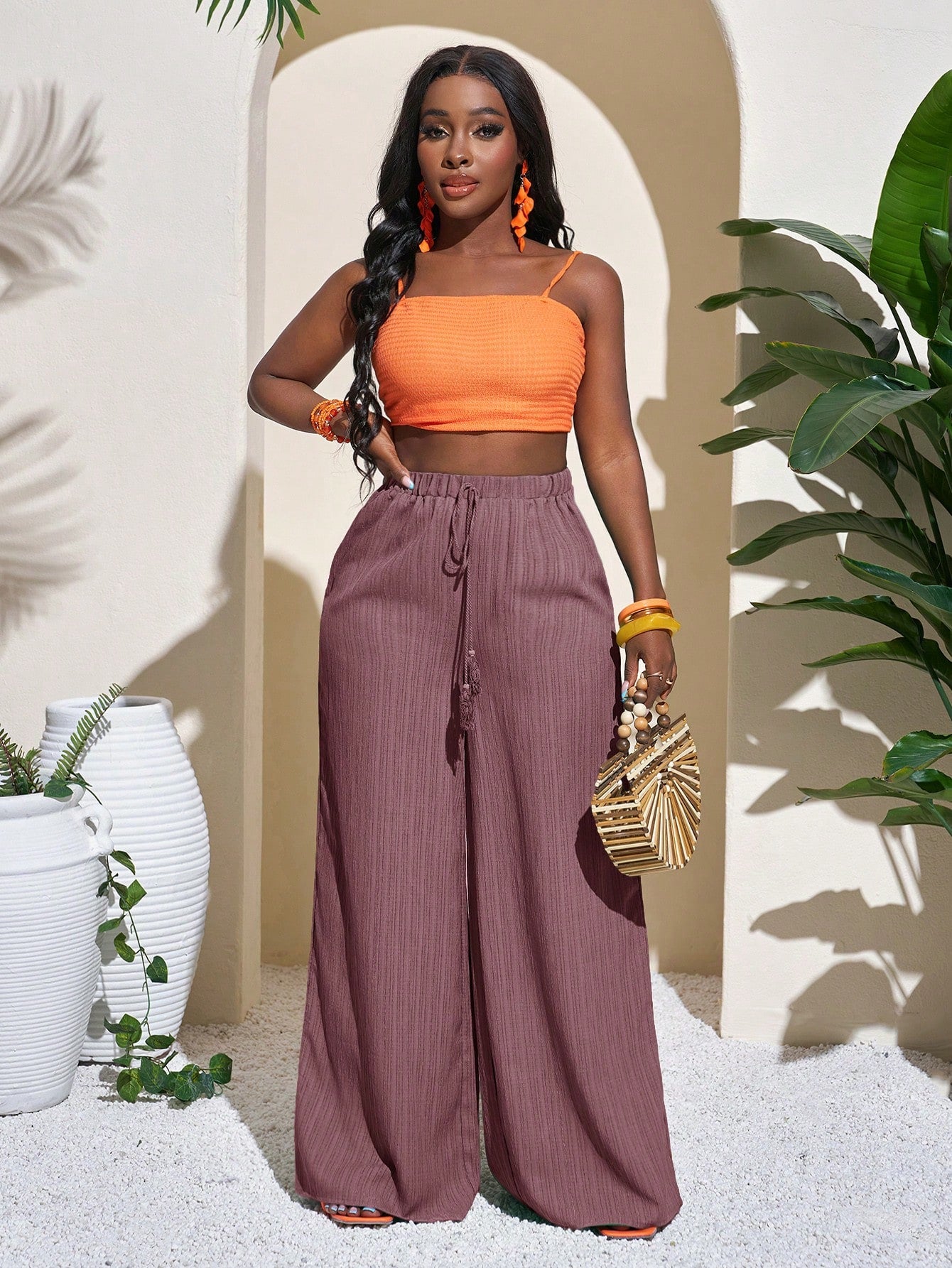 Slaydiva Women's Full Length Geometric Green Vacation Wide Leg Pants, Casual Festival/Holiday