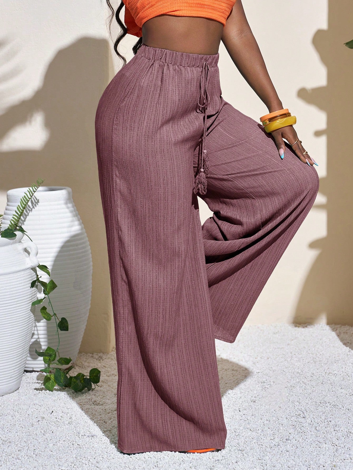 Slaydiva Women's Full Length Geometric Green Vacation Wide Leg Pants, Casual Festival/Holiday