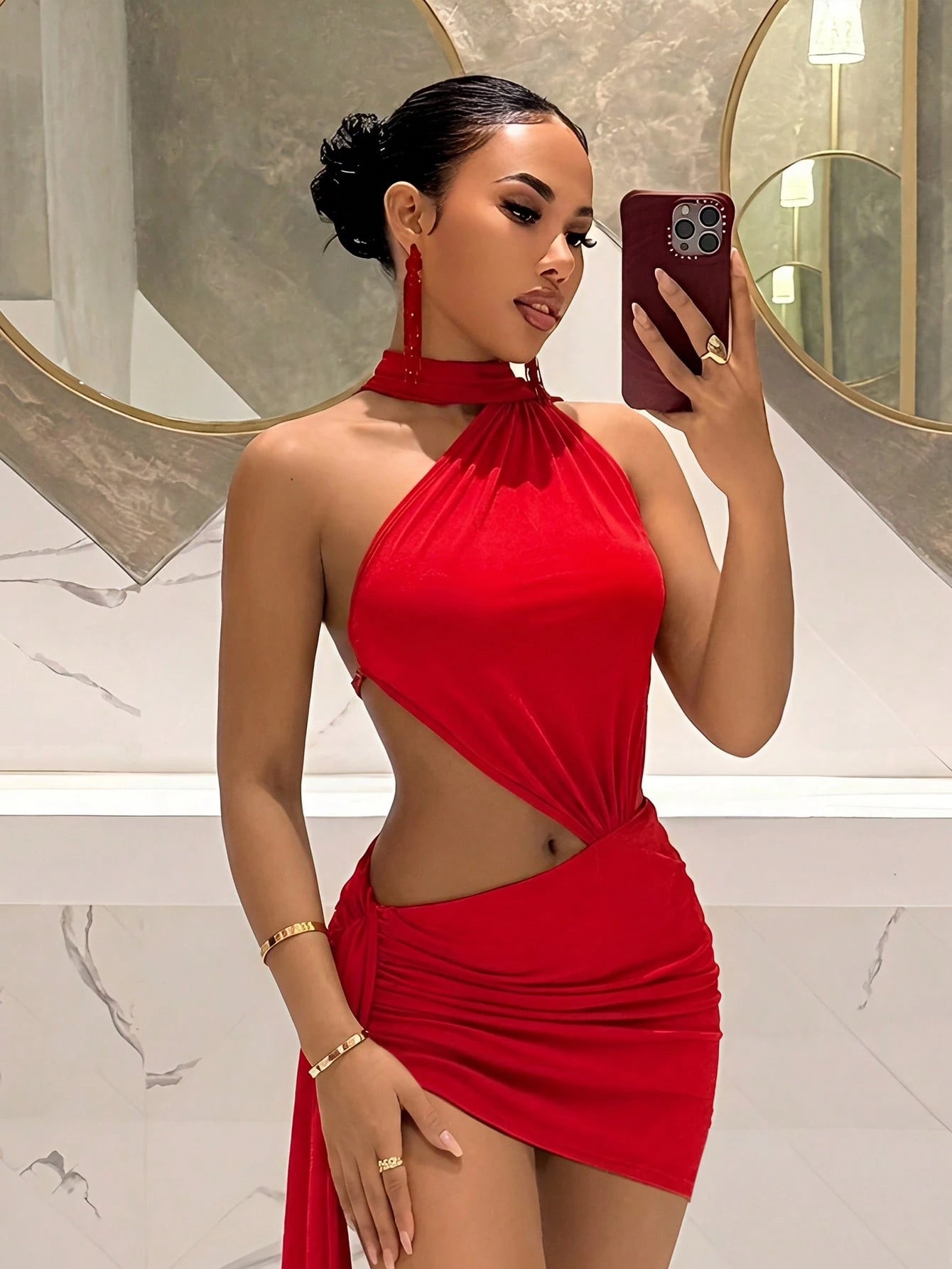 Slaydiva Women's Sexy Backless Mini Dress, Suitable For Beach, Party, Bar, Nightclub,Red Dress
