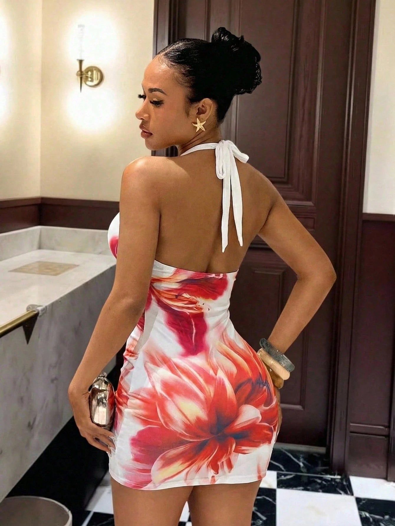 Slaydiva Women's White Animal Print Zebra Pattern Mini Dress, Halter Neck Tie Slim Fit Bodycon, 70s Club Night Out, Party, Summer Elegant Sexy Vacation Boho