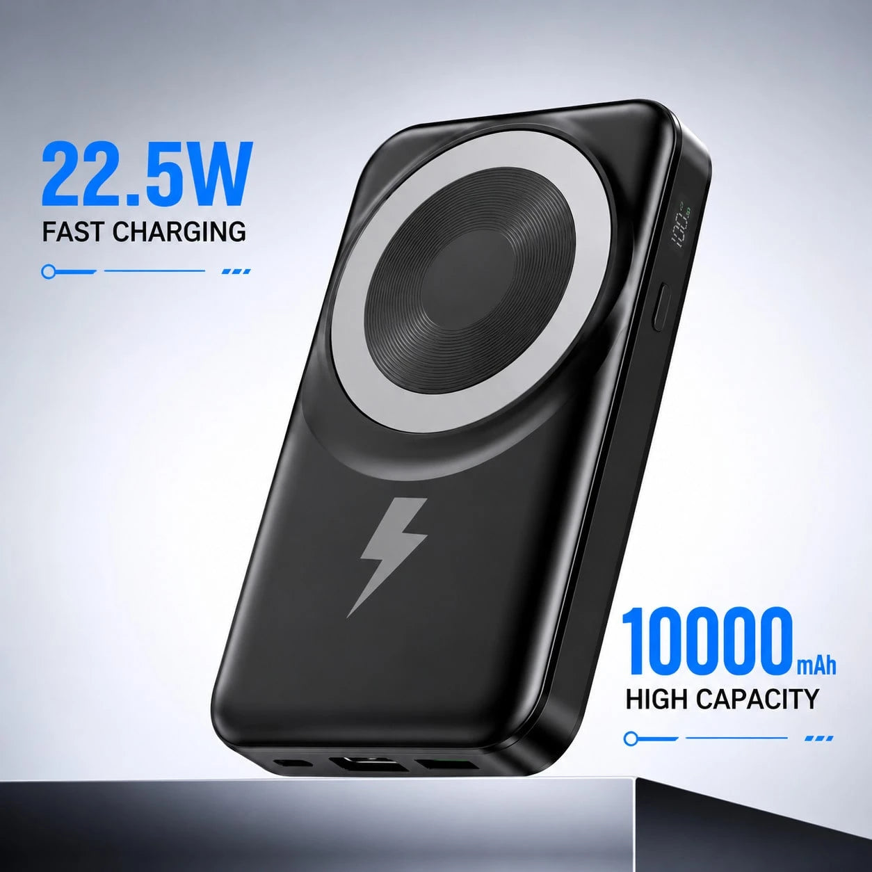 Slim Magnetic Power Bank 10000mAh With Foldable Stand, Integrated Dual Charging Cables 22.5W Wired Fast Charging 15W Wireless Charging LED Readout, Camping Gear School Essentials Back To School Gear F