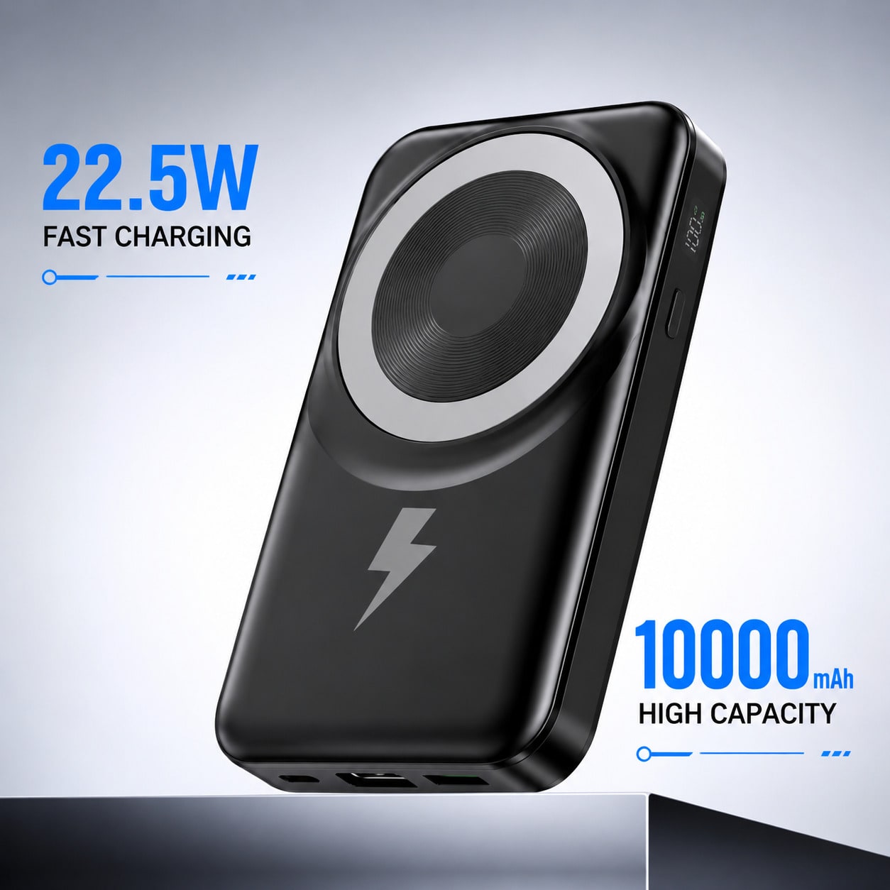 Slim Magnetic Power Bank 10000mAh With Foldable Stand, Integrated Dual Charging Cables 22.5W Wired Fast Charging 15W Wireless Charging LED Readout, Camping Gear School Essentials Back To School Gear F