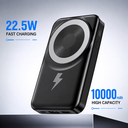 Slim Magnetic Power Bank 10000mAh With Foldable Stand, Integrated Dual Charging Cables 22.5W Wired Fast Charging 15W Wireless Charging LED Readout, Camping Gear School Essentials Back To School Gear F