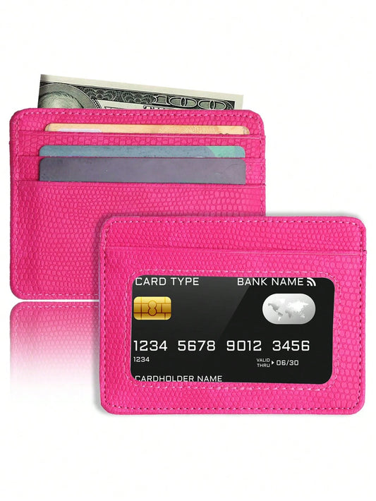 Slim With Transparent Window Small Leather For Men Hot Pink Purse School Supplies Teacher Gifts Back To School Card Holder Wallet Business Card Holder Credit Card Holder Id Card Holder Women For Women