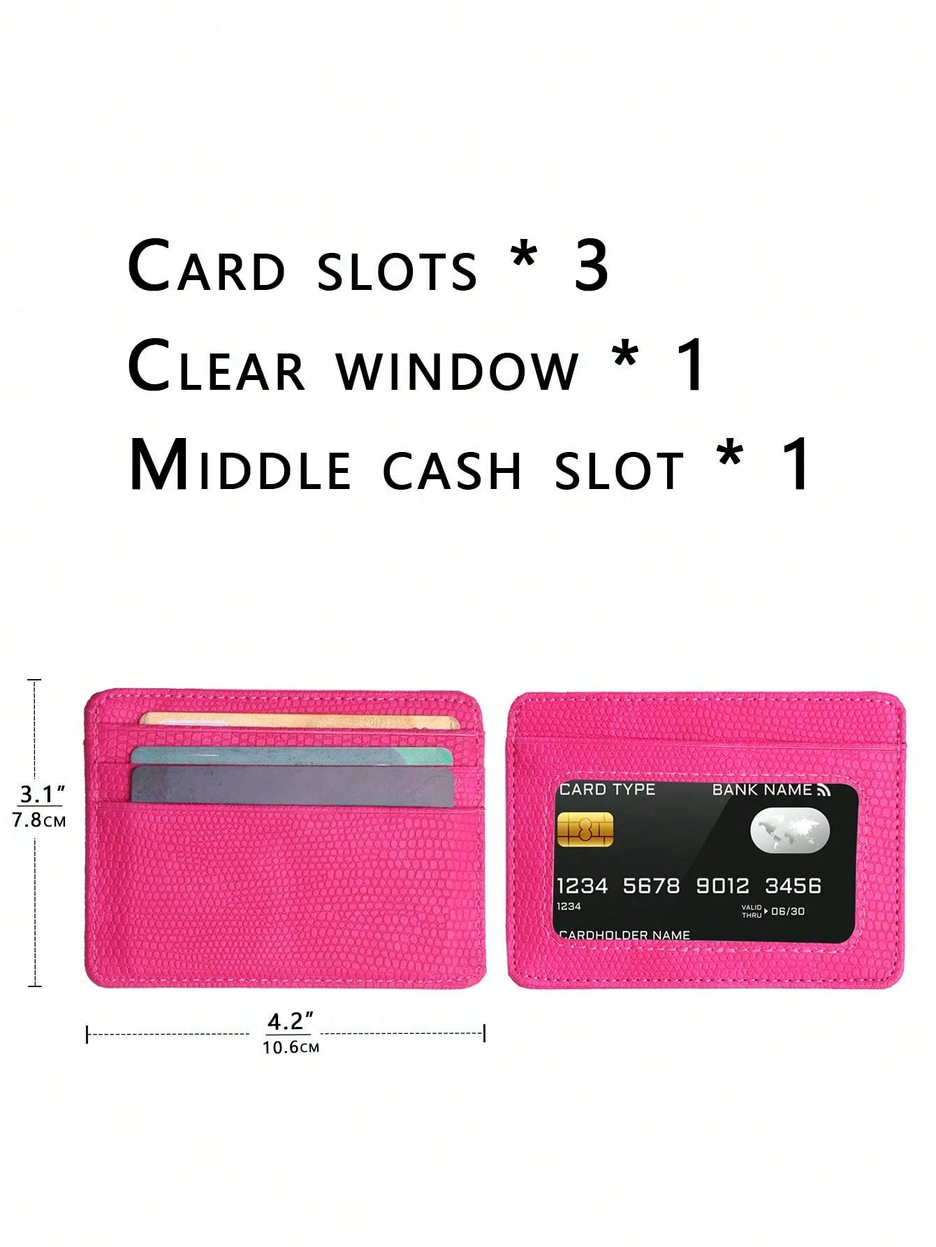 Slim With Transparent Window Small Leather For Men Hot Pink Purse School Supplies Teacher Gifts Back To School Card Holder Wallet Business Card Holder Credit Card Holder Id Card Holder Women For Women