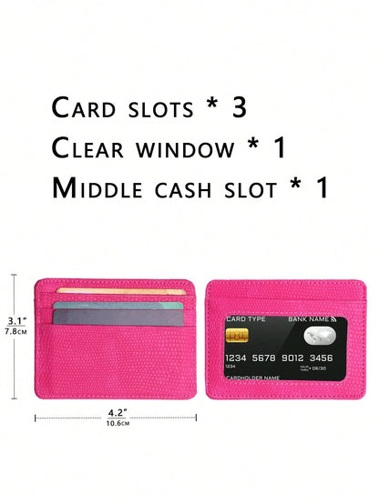 Slim With Transparent Window Small Leather For Men Hot Pink Purse School Supplies Teacher Gifts Back To School Card Holder Wallet Business Card Holder Credit Card Holder Id Card Holder Women For Women
