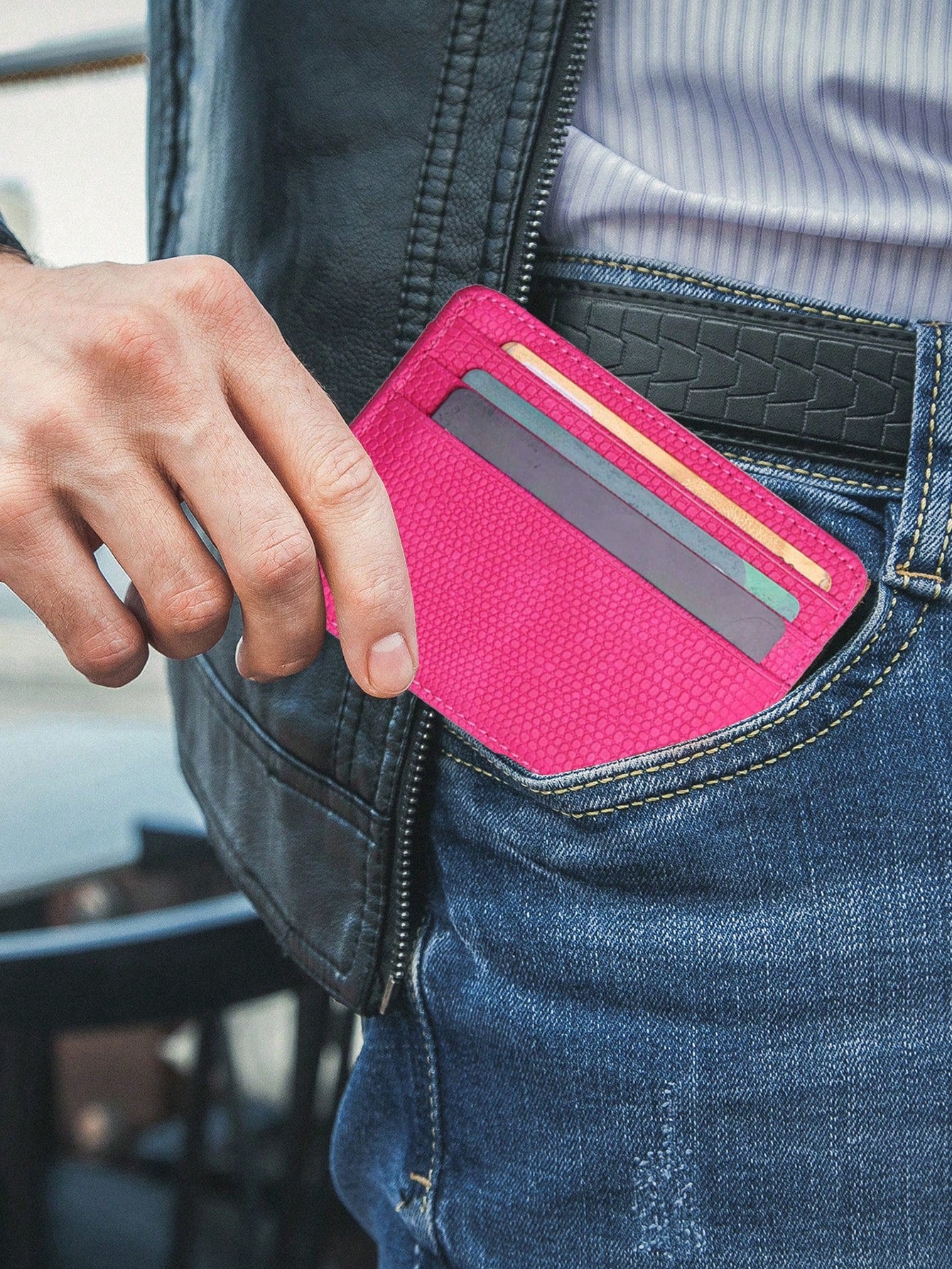 Slim With Transparent Window Small Leather For Men Hot Pink Purse School Supplies Teacher Gifts Back To School Card Holder Wallet Business Card Holder Credit Card Holder Id Card Holder Women For Women