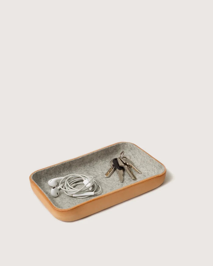 Small Kawabon Leather/Merino Wool Felt Catchall Tray, Granite