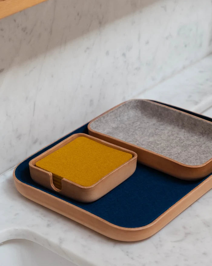 Small Kawabon Leather/Merino Wool Felt Catchall Tray, Granite