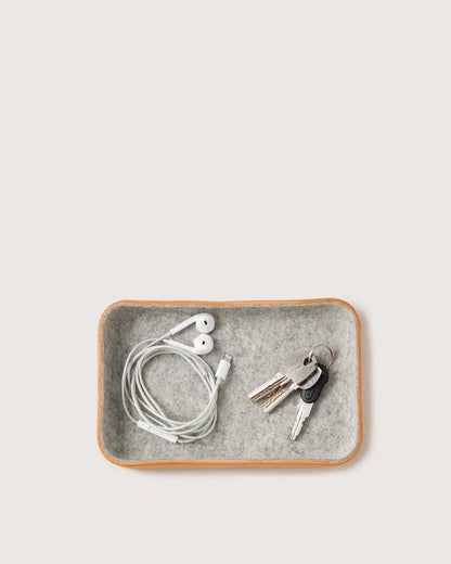 Small Kawabon Leather/Merino Wool Felt Catchall Tray, Granite