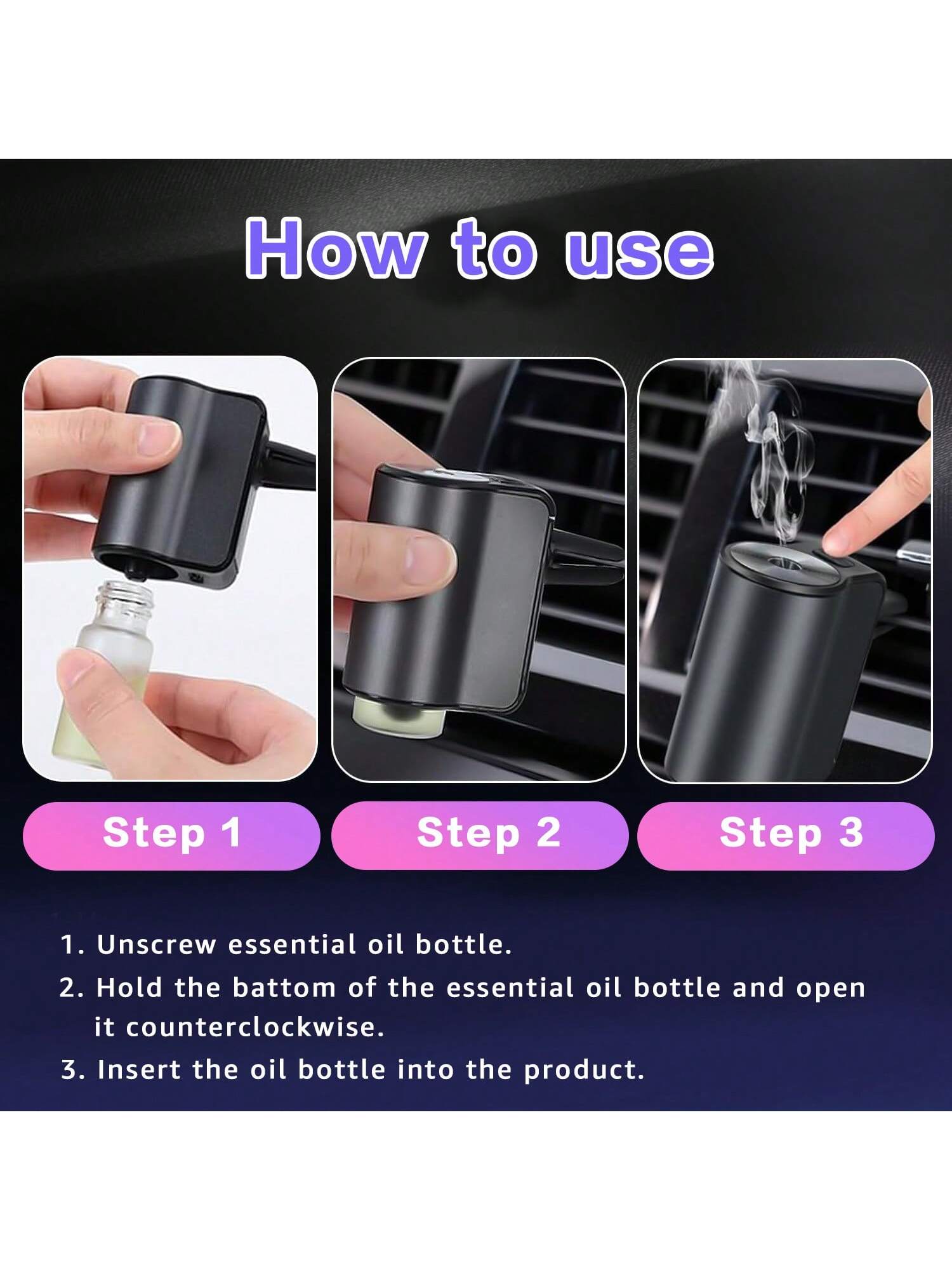 Smart Car Air Freshener- Upgraded Version, Includes 3 Bottles Of 10ml French Essential Oil, Enhanced Spray Effect, Long-Lasting Fragrance, Adjustable Intensity Car Aroma Device
