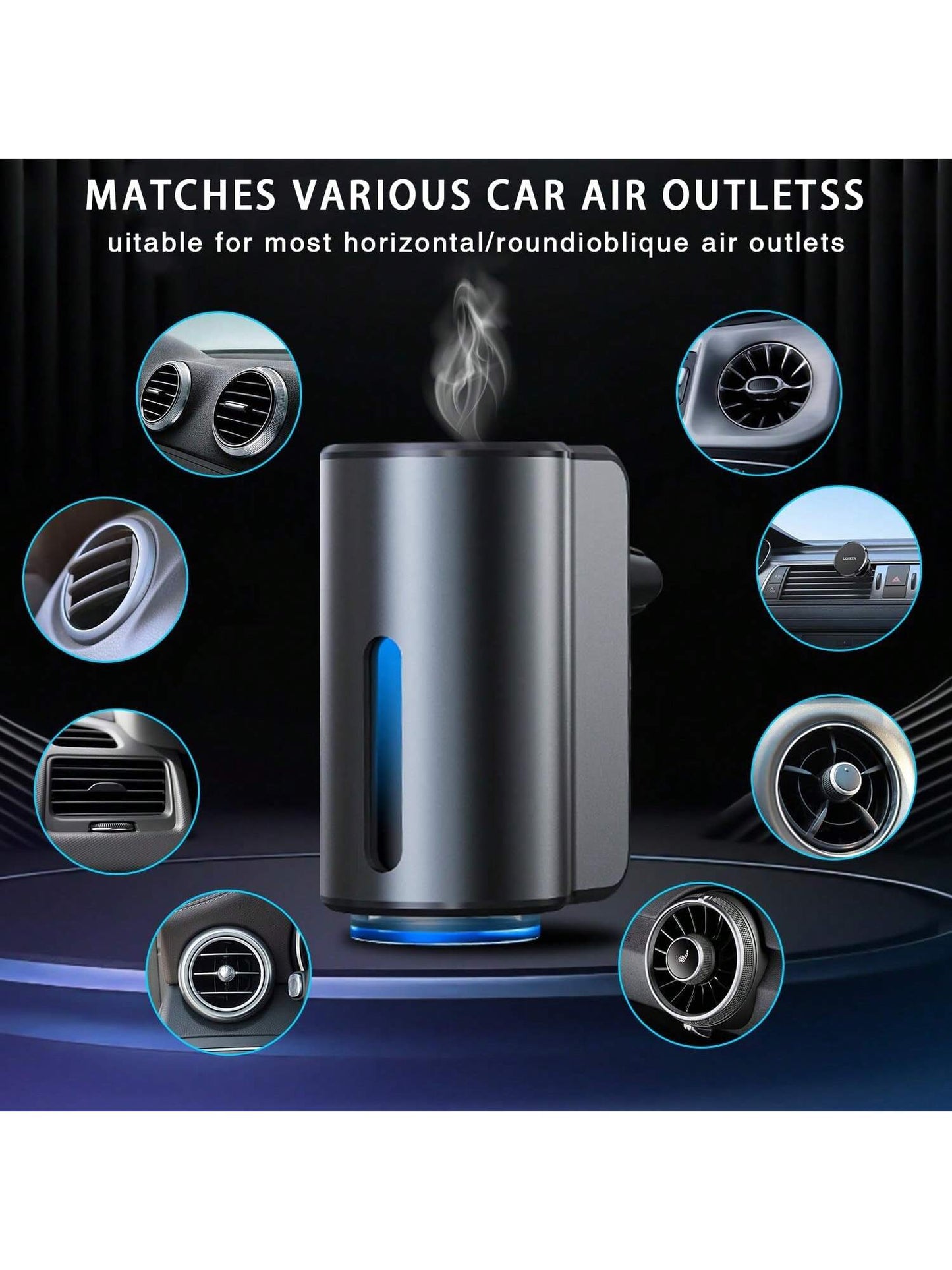 Smart Car Air Freshener- Upgraded Version, Includes 3 Bottles Of 10ml French Essential Oil, Enhanced Spray Effect, Long-Lasting Fragrance, Adjustable Intensity Car Aroma Device