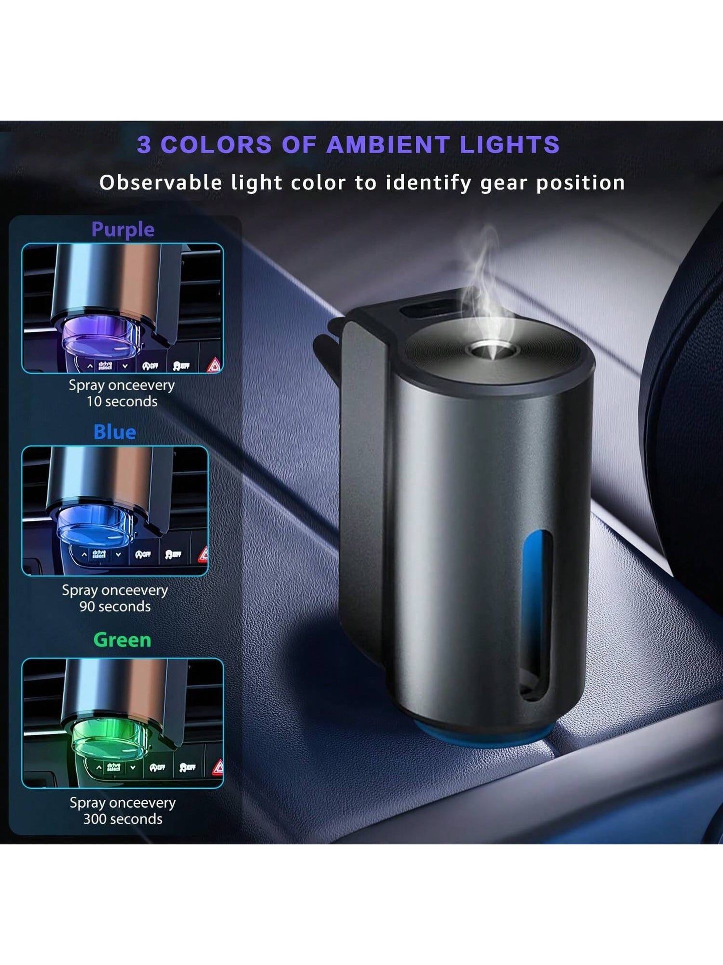Smart Car Air Freshener- Upgraded Version, Includes 3 Bottles Of 10ml French Essential Oil, Enhanced Spray Effect, Long-Lasting Fragrance, Adjustable Intensity Car Aroma Device