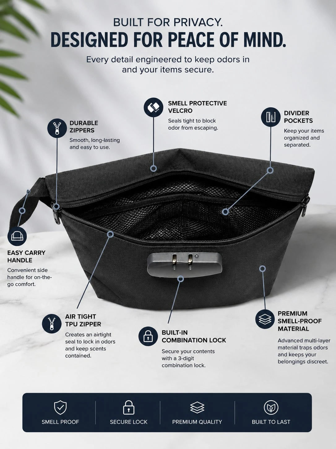 Smell Proof Bag With Combination Lock Set, Lockable Waterproof Travel Organizer For Odor-Free Storage & Everyday Use