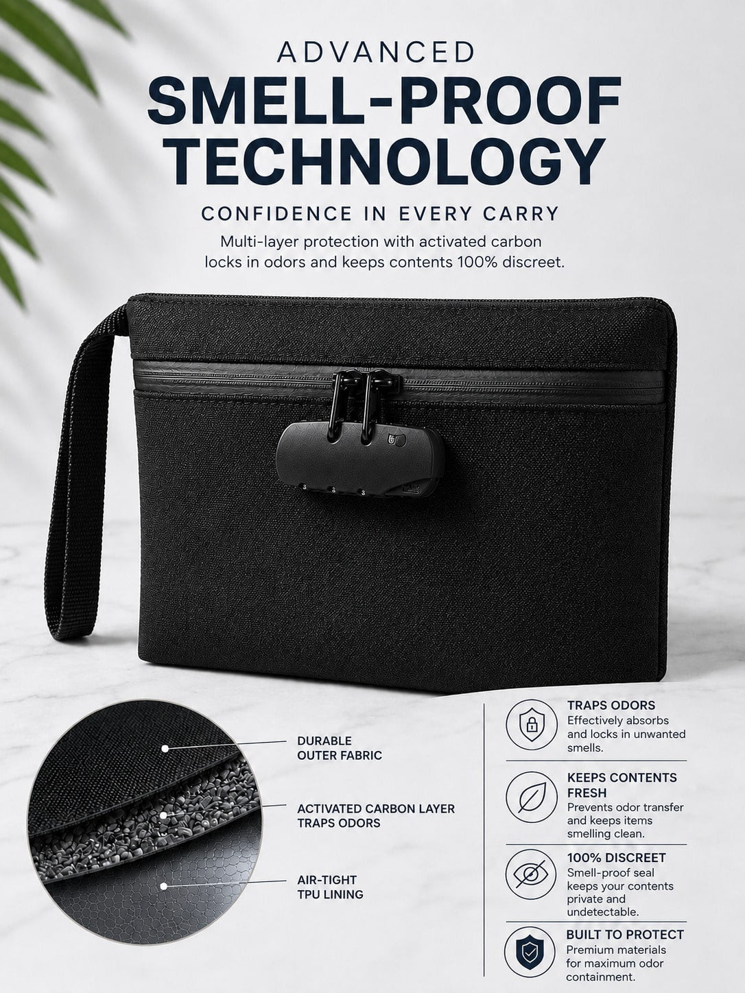 Smell Proof Bag With Combination Lock Set, Lockable Waterproof Travel Organizer For Odor-Free Storage & Everyday Use