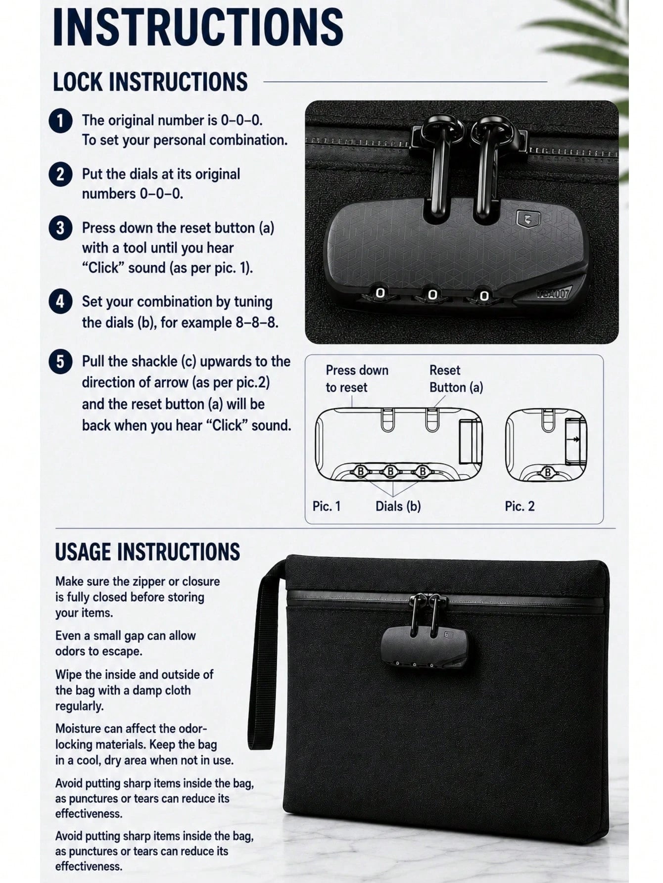 Smell Proof Bag With Combination Lock Set, Lockable Waterproof Travel Organizer For Odor-Free Storage & Everyday Use
