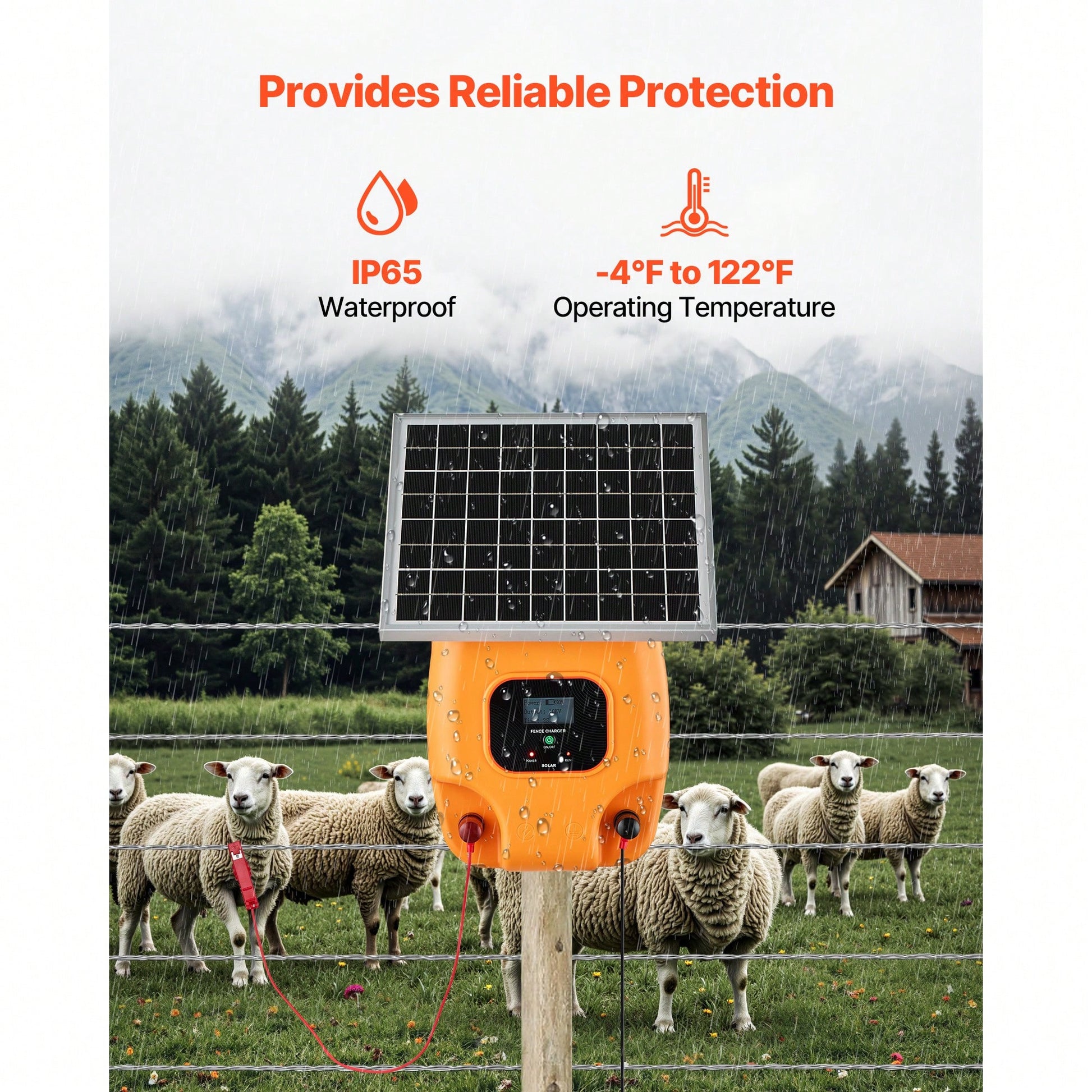 Solar Fence Charger, 1J 10kV Solar Powered Fence Charger, 1.86 Miles Range, Electric Fence Energizer Kit, Keep Out Predators, 3 Days Runtime, For Livestock, Poultry, Garden Protection