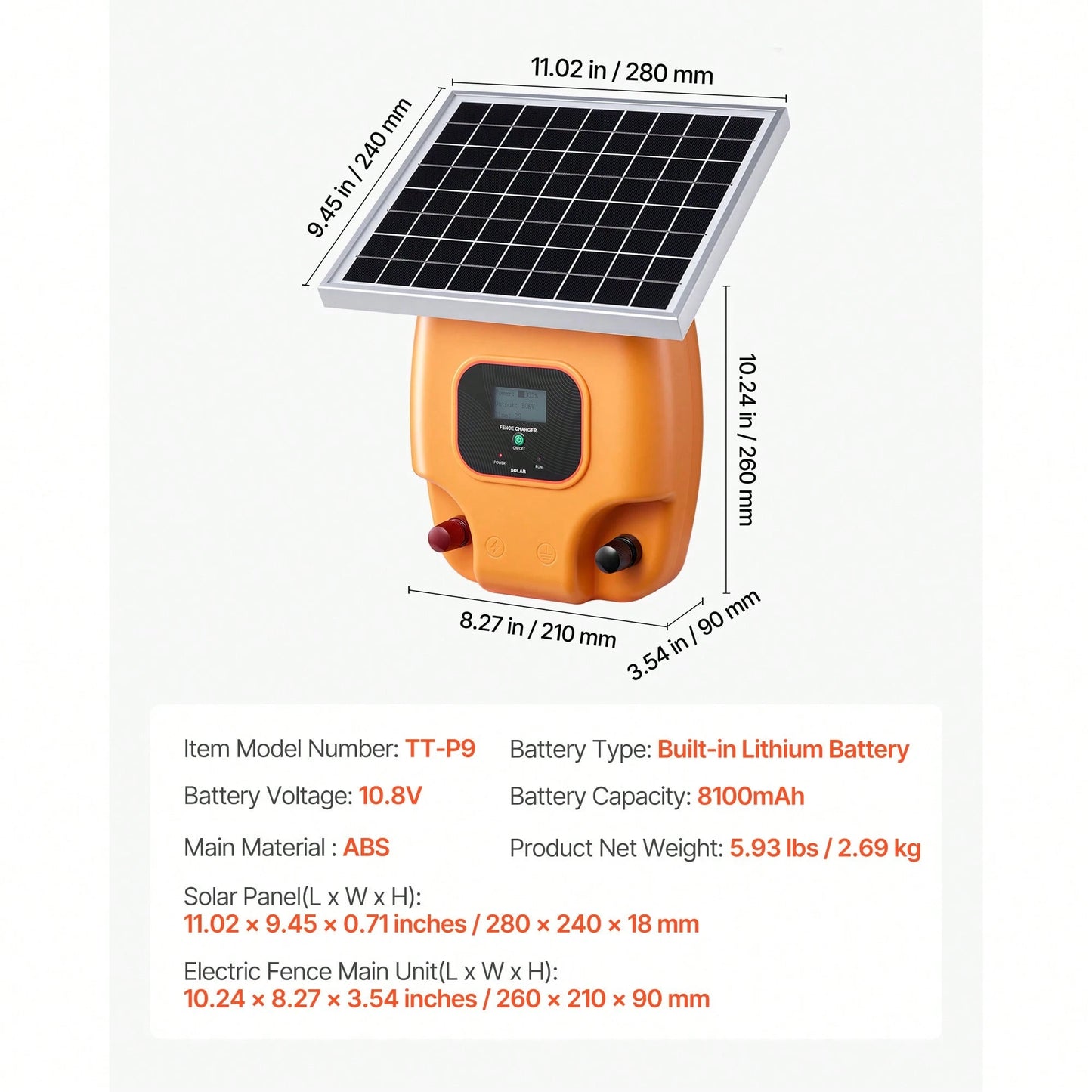 Solar Fence Charger, 1J 10kV Solar Powered Fence Charger, 1.86 Miles Range, Electric Fence Energizer Kit, Keep Out Predators, 3 Days Runtime, For Livestock, Poultry, Garden Protection