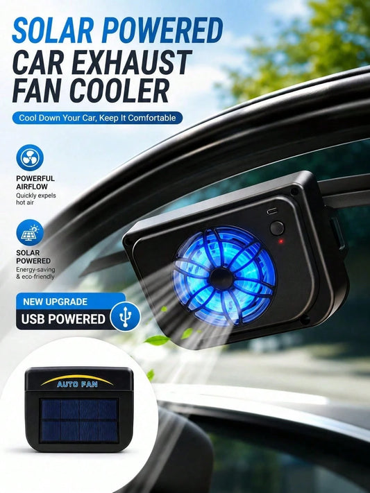 Solar Powered Car Ventilator Vehicle Exhaust Fan Window Automobile Cool Cooler Ventilation System Radiator For Windshield Air Circulation Solar/USB Powered Exhaust Radiator Fan Or Vehicle,Van, Truck