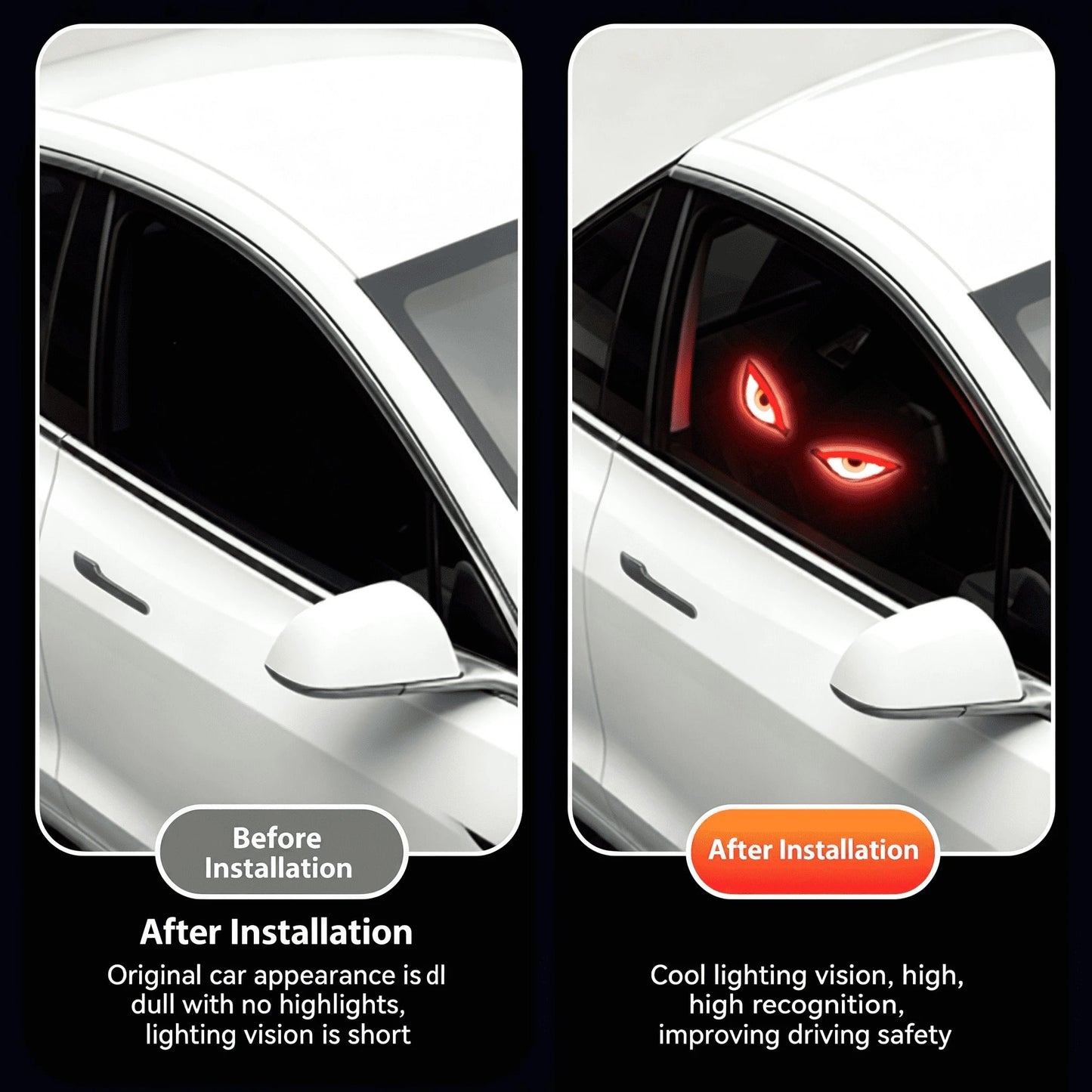 Solar Powered Demon Eye LED Car Window Warning Light, Wireless Triangle Corner Decorative Lamp With Multi-Mode Lighting, Auto On/Off Light Sensor For Vehicle Side Window Interior Ambient Glow, No Wiri