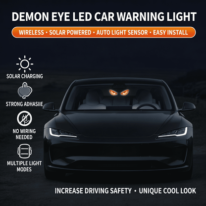 Solar Powered Demon Eye LED Car Window Warning Light, Wireless Triangle Corner Decorative Lamp With Multi-Mode Lighting, Auto On/Off Light Sensor For Vehicle Side Window Interior Ambient Glow, No Wiri