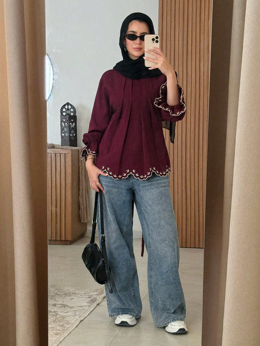 Solavon Women's Minimalist Printed Elegant Long Sleeve Shirt