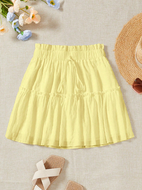 Soleia Casual Summer Skirt With Tie, Frill Trim And Decorative Details