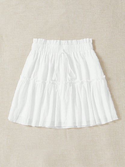 Soleia Casual Summer Skirt With Tie, Frill Trim And Decorative Details