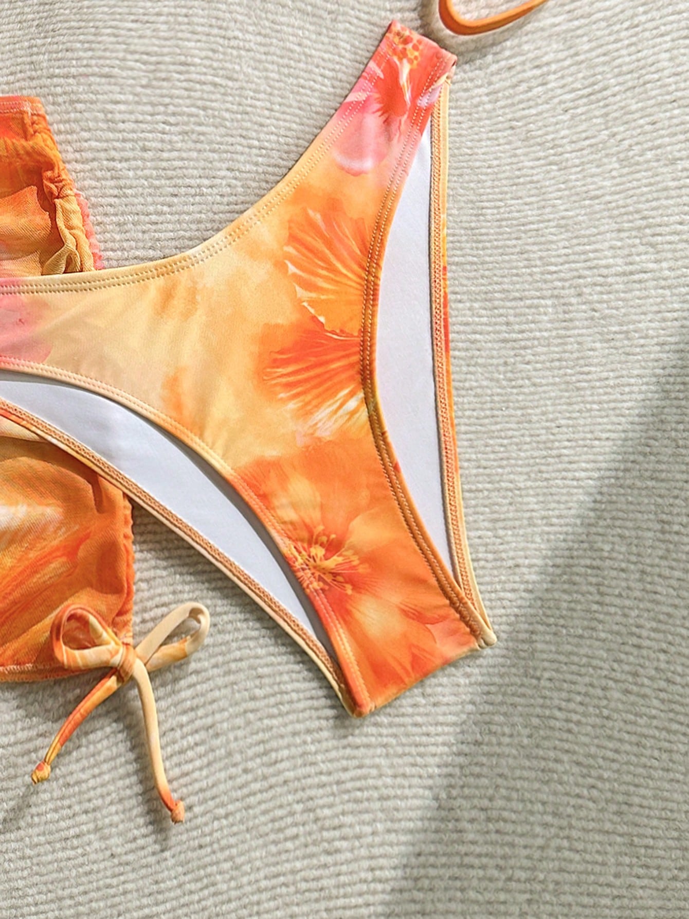 Soleia Plus Size Women Floral Print Halter Knotted Bikini Set With Sarong Skirt, Vacation Beach Outfit