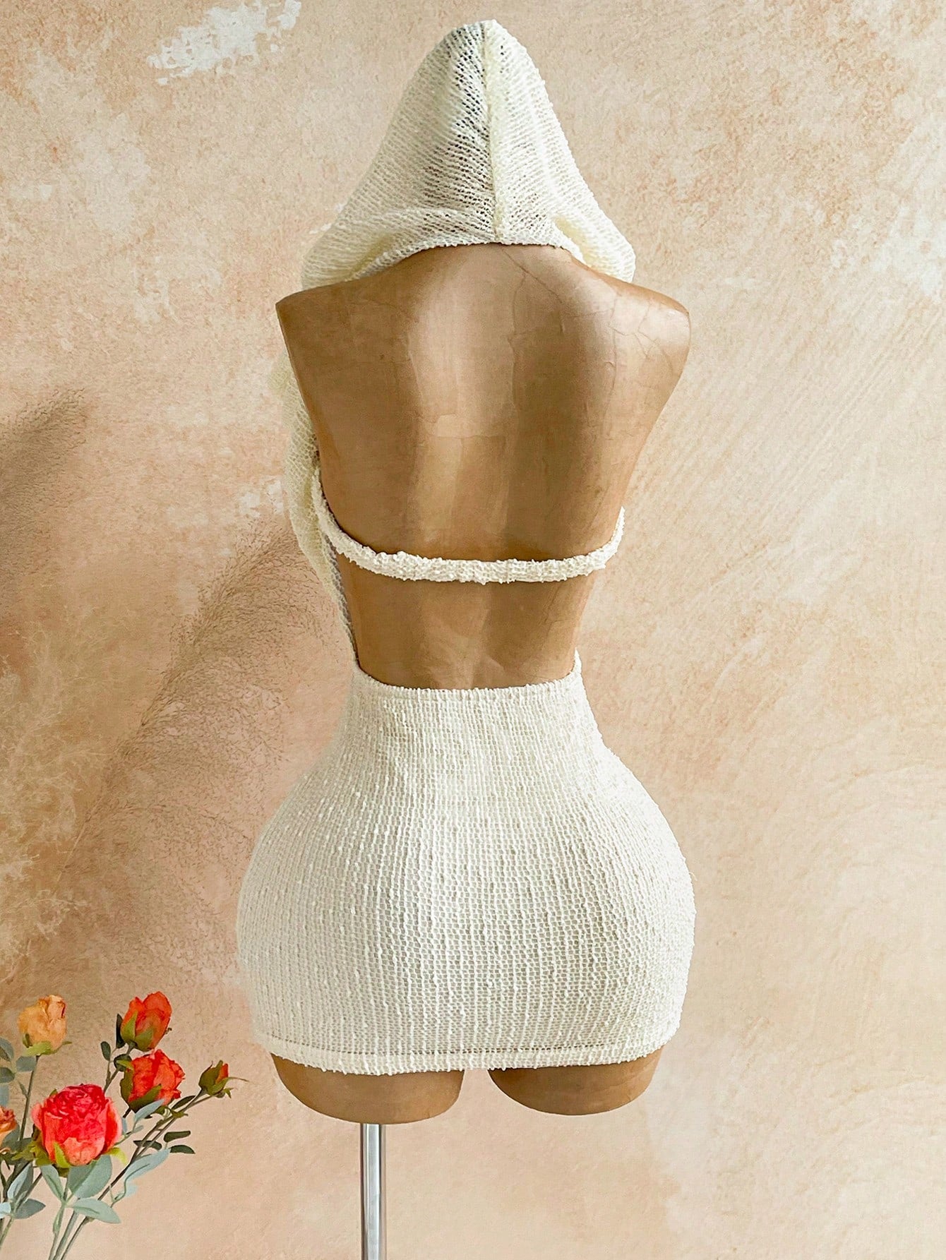 Soleia Sequin Plunging Neck Hooded Mini Dress,Cream White,Summer,Boho,Beach Vacation,Holiday, Music Festival Outfit,Retro Hippie Party No Chest Padding