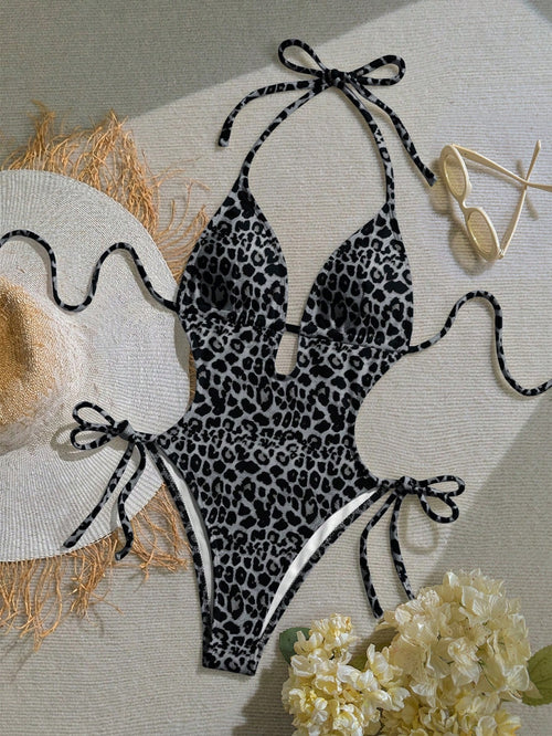 Soleia Women's New Halter Neck Tie Swimsuit With Hollow Water Drop Chest Design, Sexy Fashion Style