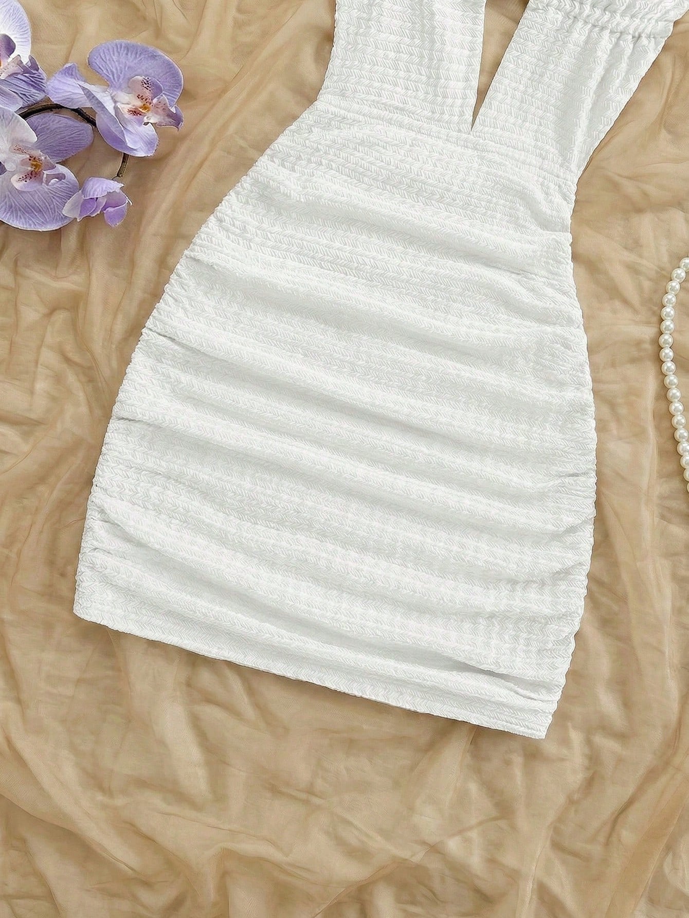 Soleia Women's Solid Color Ruched Halter Mini Dress, Vacation Summer Spring Valentine's Day Party Dresses Wedding Guest For Women Outfits No Chest Padding