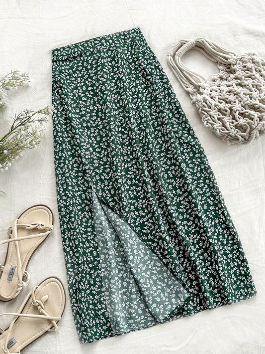 Soleia Women's Vacation Ditsy Floral Casual Slit Skirt