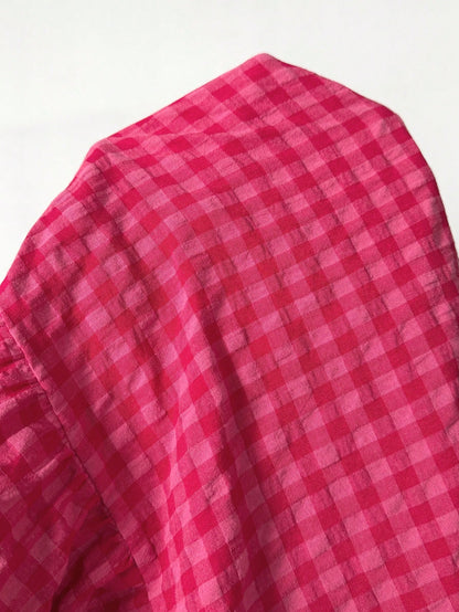 Solflare Women's Plus Size Plaid Textured Ruffle Hem Round Neck Top